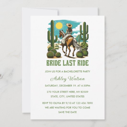 Invitation Bride Last Ride Cowgirl Bachelorette Party (Devant)
