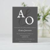 Invitation Bride monogramme minimaliste gris (Debout devant)