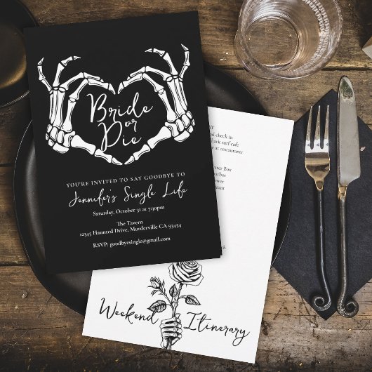 Invitation Bride or Die Skeleton Heart Bachelorette Weekend
