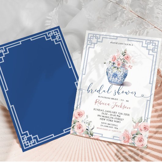 Invitation Bride rose rose pâle Chinoiserie Ginger Jar