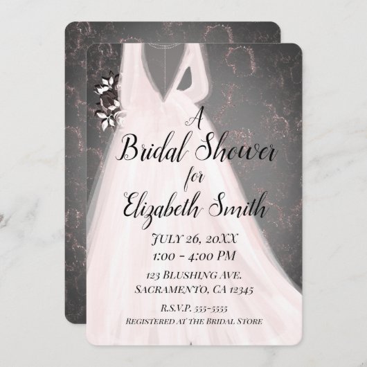 Invitation Bride rougissante rose Grey Fête des mariées moder (Devant / Derrière)