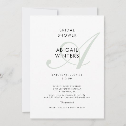 Invitation Bride Sage moderne Première Fête des mariées simpl (Devant)