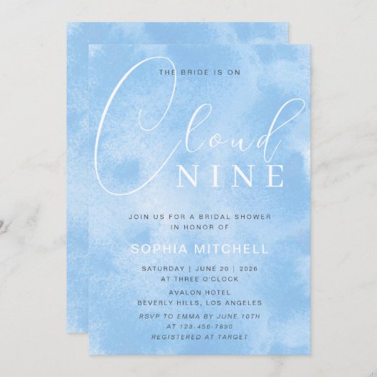 Invitation Bride sur Cloud 9 Fête des mariées de script d'enc (Devant / Derrière)