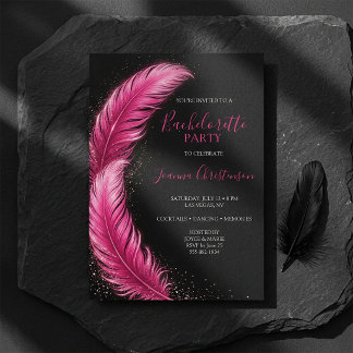 Invitation Bride-to-Be Pink Feather Glam Bachelorette Party