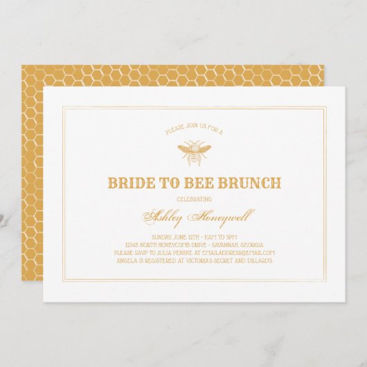 Invitation Bride to Bee Brunch (Devant / Derrière)