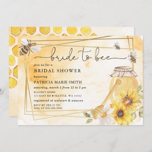 Invitation Bride To Bee Honeybee Floral Bridal Shower (Devant / Derrière)