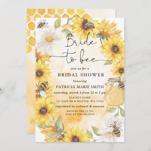 Invitation Bride To Bee Honeybee Floral Bridal Shower (Devant / Derrière)