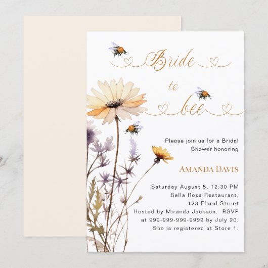 Invitation Bride to bee wildflower ivory garden bridal shower (Devant / Derrière)