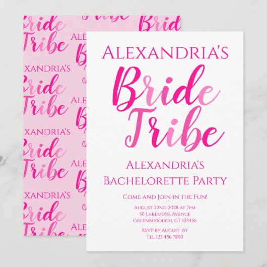 Invitation Bride Tribe Hot rose Bachelorette Party (Devant / Derrière)