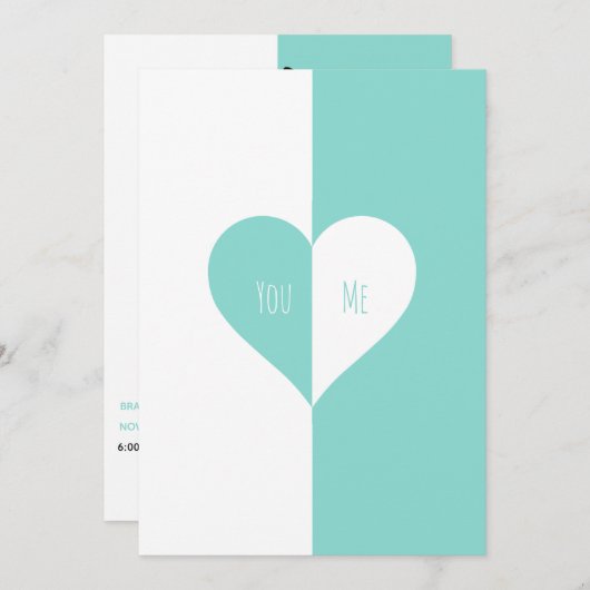 Invitation BRIDE Turquoise Blue You & Me Mariage Suite Party (Devant / Derrière)