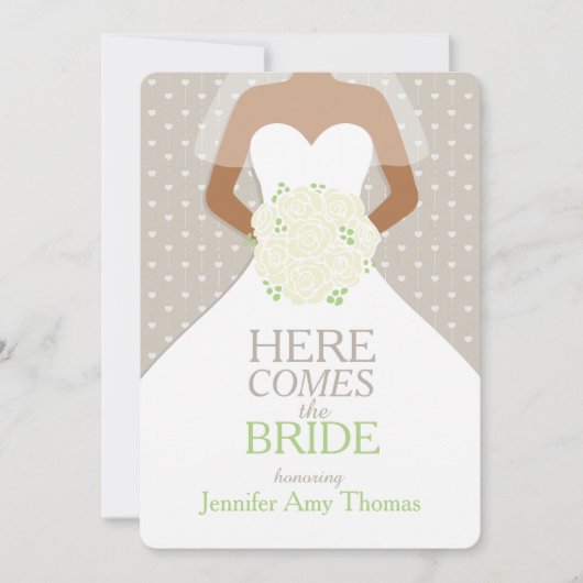 Invitation Bride vert blanc roses bouquet douche nuptiale (Devant)