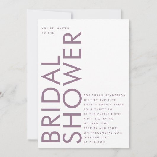 Invitation Bride violette et blanche ultra-moderne modifiable (Devant)