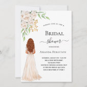 Invitation Brides fleurons blancs robe verte douche nuptiale (Devant)