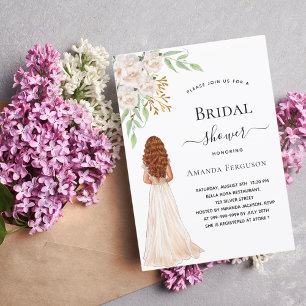 Invitation Brides fleurons blancs robe verte douche nuptiale