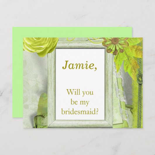 Invitation Bridesmaid à fleurs vert jaune (Devant / Derrière)