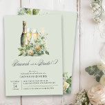 Invitation Bridesmaid Brunch avec la mariée Champagne Floral<br><div class="desc">Brunch à l'invitation de la Mariée avec une bouteille de mousseux, des verres à champagne et des bouquets floraux de roses de pêche. Ces invitations à la douche nuptiale au champagne aquarelle comprennent une calligraphie élégante et un arrière - plan vert sauge clair (modifiable).Belles invitations wedding showers pour un brunch...</div>