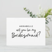 Invitation Bridesmaid demande moderne noir blanc typographie (Debout devant)