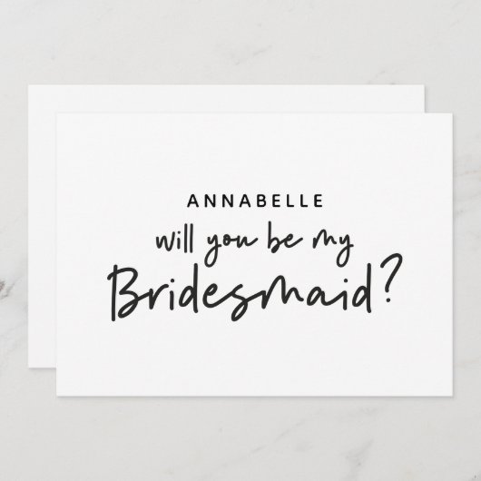 Invitation Bridesmaid demande moderne noir blanc typographie (Devant / Derrière)