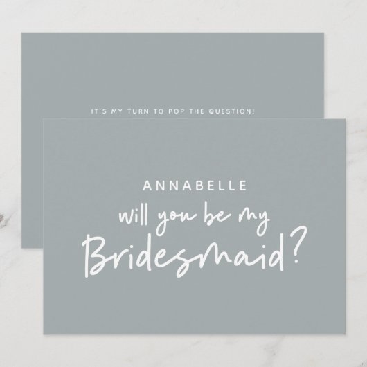Invitation Bridesmaid demande une typographie moderne gris bl (Devant / Derrière)