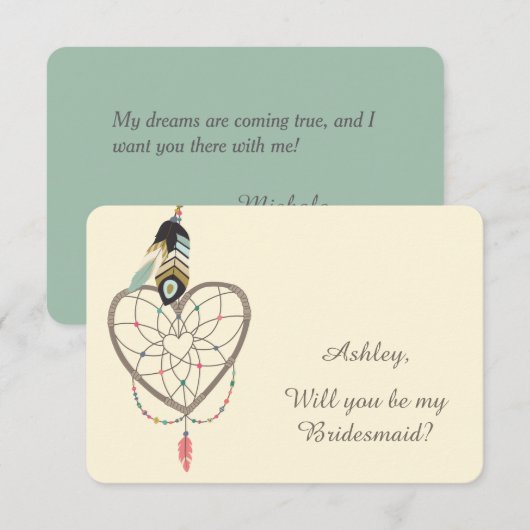 Invitation Bridesmaid Dreamcatcher en plumes turquoises (Devant / Derrière)