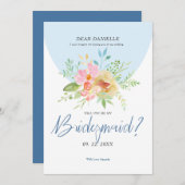 Invitation Bridesmaid Typographie moderne Fleurs délicates (Devant / Derrière)