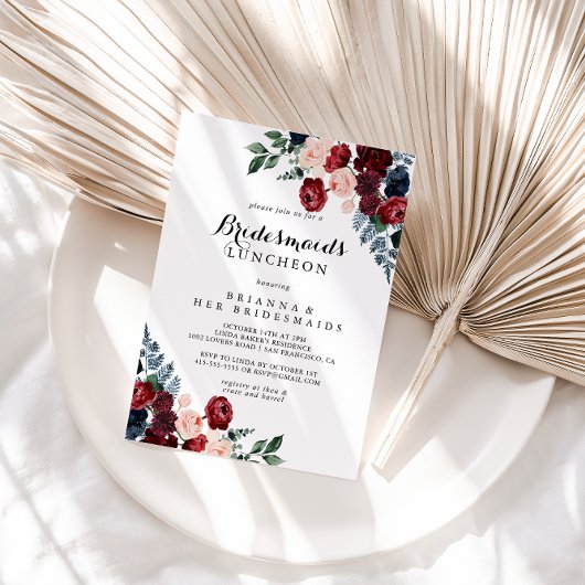 Invitation Bridesmaids Floral de la marine de Bourgogne Lunch