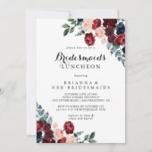 Invitation Bridesmaids Floral de la marine de Bourgogne Lunch (Devant)