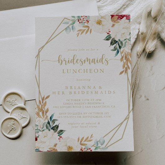 Invitation Bridesmaids Floral Or Classique Luncheon Douche