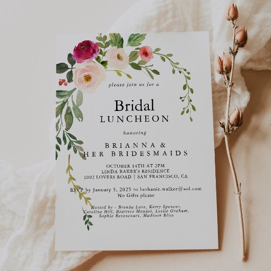 Invitation Bridesmaids rose verdoyant Luncheon Douche