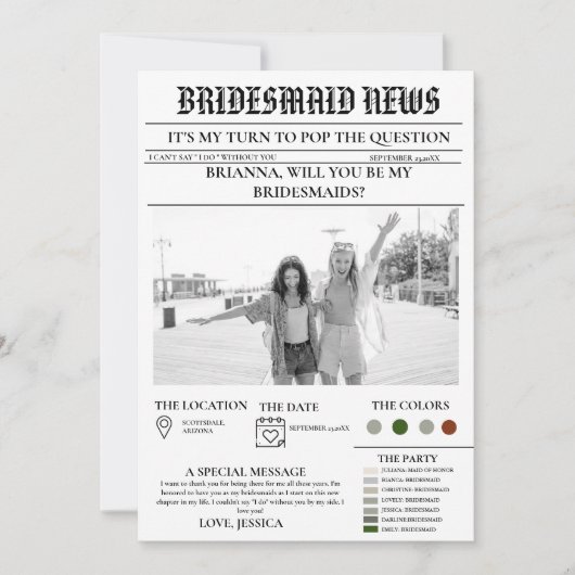 Invitation Bridesmais, journal de proposition+Bridesmaid (Devant)
