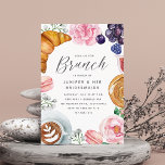 Invitation Bridesmaitres rose Floral Peony Brunch<br><div class="desc">Invités Invitations pour un brunch d'honneur avec ces belles invitations aquarelles. Le design présente les détails de votre célébration en lettres modernes,  entourés d'illustrations de viennoiseries,  croissants,  macarons,  café et fleurs de pivoines roses.</div>