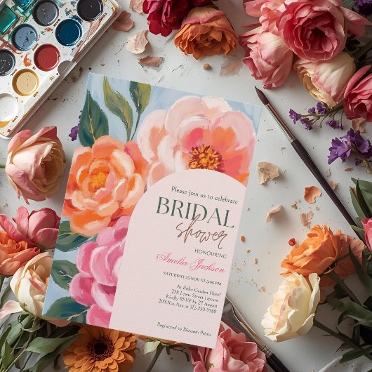 Invitation bright and bold vibrant floral bridal shower