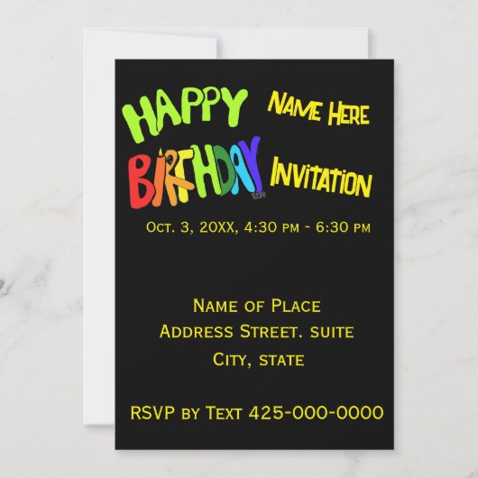 Invitation Bright and Happy Birthday Nom personnalisé (Devant)