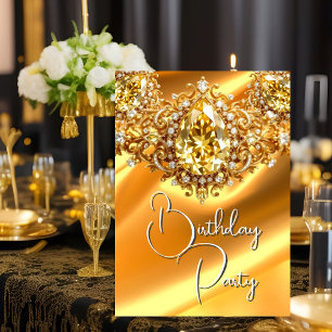 Invitation Bright Anniversaire Fête Soie Jaune bijou or