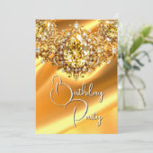 Invitation Bright Anniversaire Fête Soie Jaune bijou or (Debout devant)
