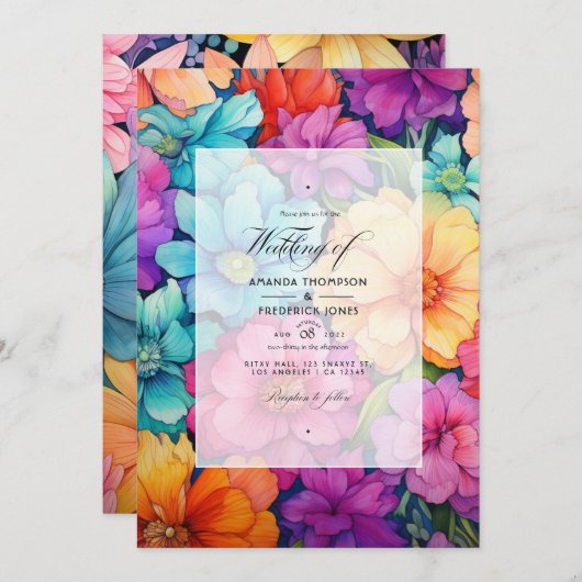 Invitation Bright Array Floral Mariage été (Devant / Derrière)