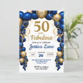 Invitation Bright Blue and Flat Gold Birthday Party (Debout devant)