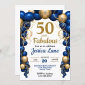 Invitation Bright Blue and Flat Gold Birthday Party (Devant / Derrière)
