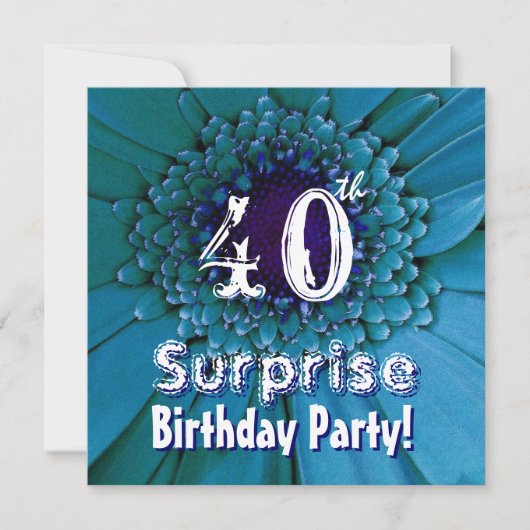Invitation Bright Blue Daisy 40e Modèle d'anniversaire surpri (Devant)