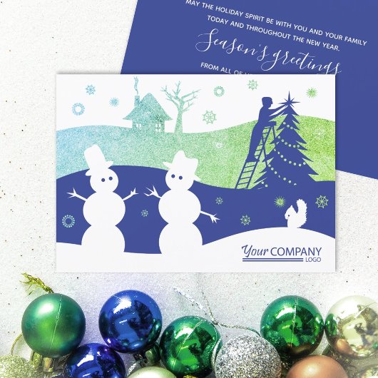 Invitation Bright Blue Green Snowmen Company Logo