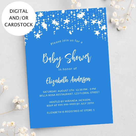 Invitation Bright blue stars garçon baby shower