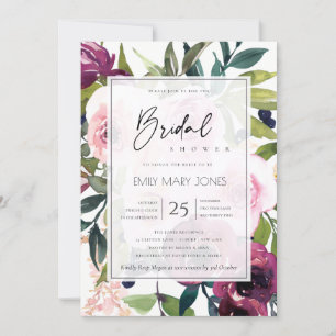 INVITATION BRIGHT BLUSH BURGUNDY FLORAL BUNCH BRIDAL SHOWER