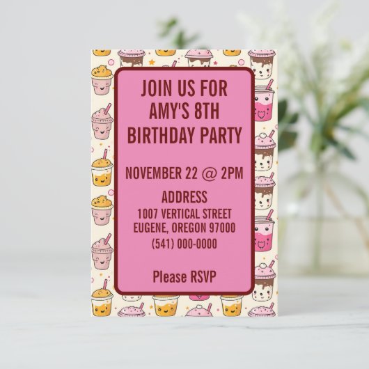 Invitation Bright Boba Tea Motif (Debout devant)