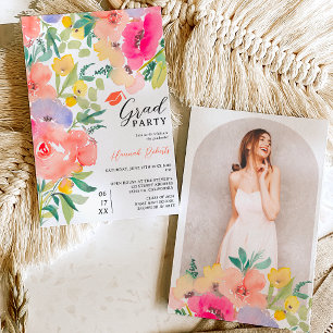 Invitation Bright bold boho jardin fleuri graduation