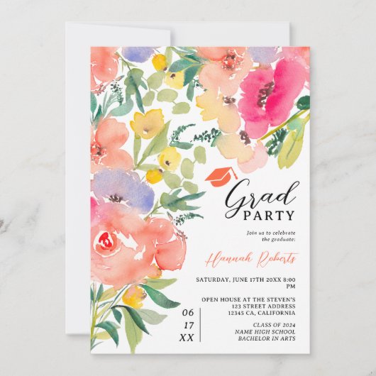 Invitation Bright bold boho jardin fleuri graduation (Devant)