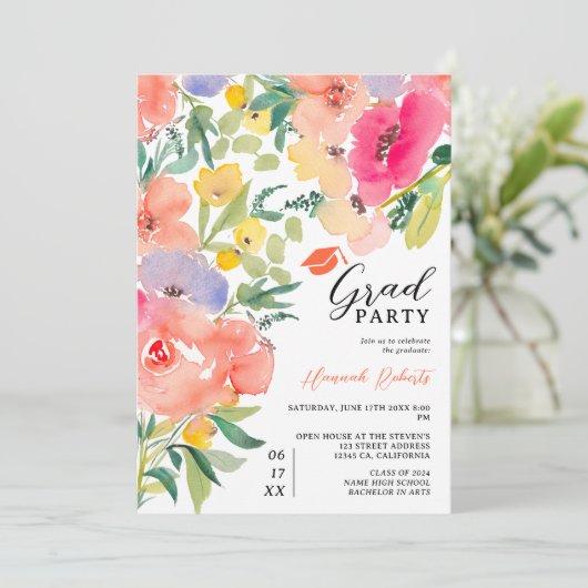 Invitation Bright bold boho jardin fleuri graduation (Debout devant)
