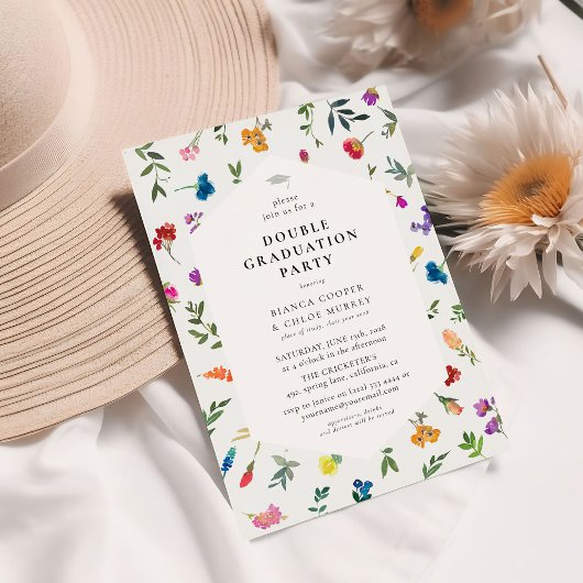 Invitation Bright Bold Dainty Floral Double Graduation Party