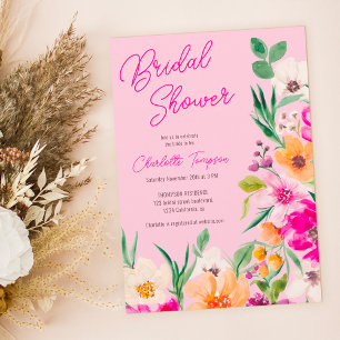 Invitation Bright bold fleurs sauvages script douche de marié