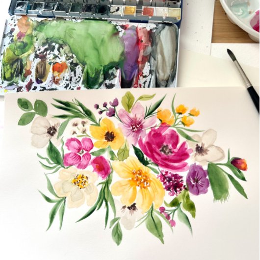 Invitation Bright bold fleurs sauvages script douche de marié