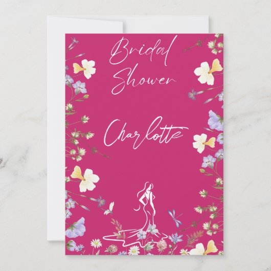 Invitation Bright bold fleurs sauvages script douche de marié (Devant)